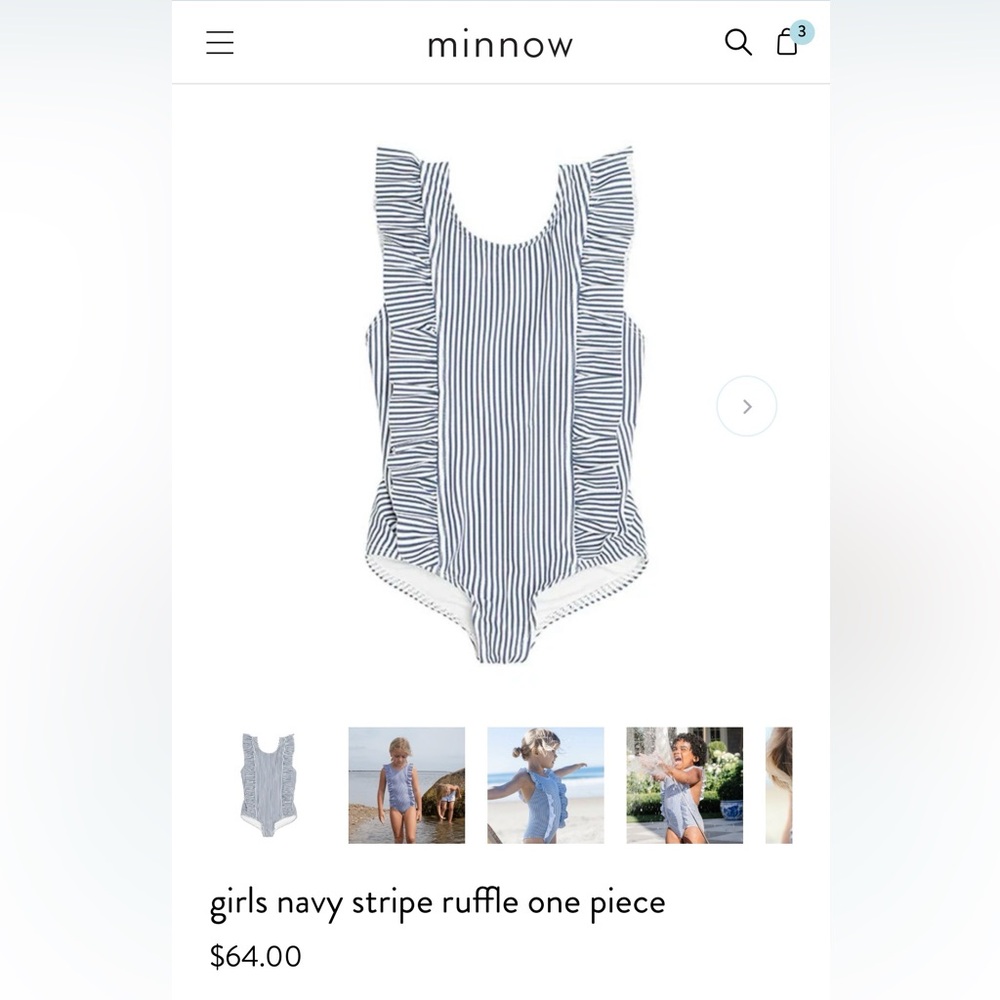 Minnow Girls Navy & White Striped Ruffle One-Piece